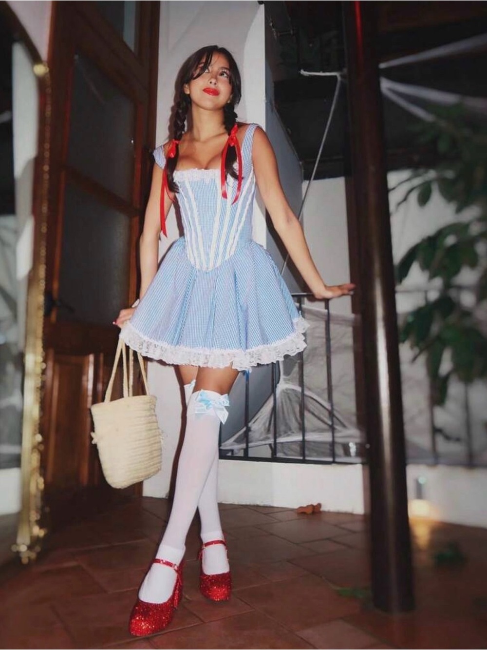 Dorothy Costume Blue Gingham Dress with Lace Trim